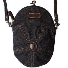 Black Unique Denim Cap Mini Messenger Bags Belt Pouch Denim Cap Phone Waist Bag
