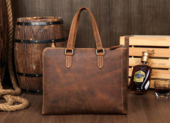 Brown Leather Mens 13 inches Briefcase Laptop Side Bag Business Bags Work Bags for Men