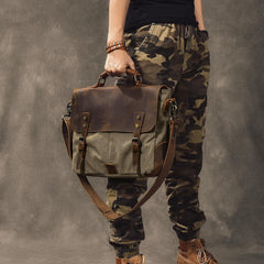 Canvas Leather Mens Womens Green Briefcase Side Bag Brown Messenger Bag Shoulder Bag For Men