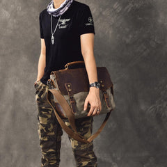 Canvas Leather Mens Womens Green Briefcase Side Bag Brown Messenger Bag Shoulder Bag For Men