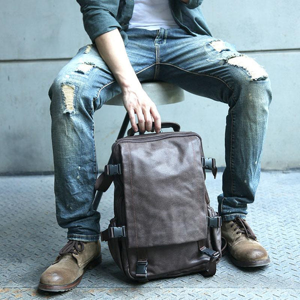 Cool Coffee Mens Leather Backpack Travel Backpacks Laptop Backpack for iChainWallets