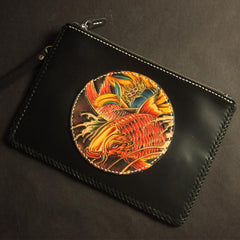 Cool Handmade Tooled Leather Carp Clutch Wallet Wristlet Bags Clutch Purse For Men