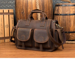Vintage Mens Leather 14 inches Briefcase Side Bag Work Bags Travel Luggage Bag for Men
