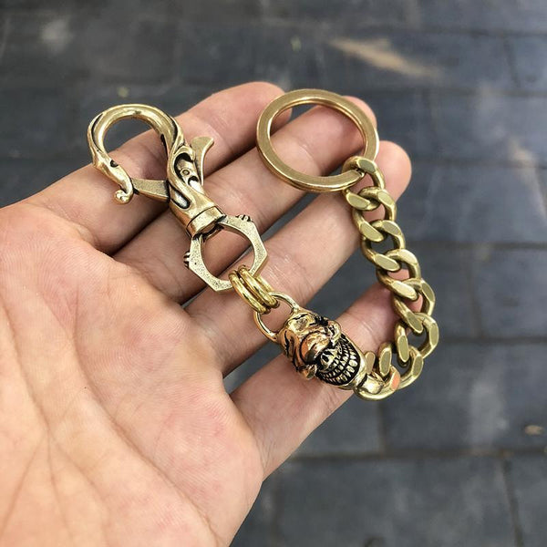 Cool Men's Brass Skull Biker Key Chain Key Holder For Men iChainWallets