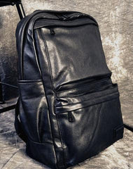 Mens Leather Black Backpack School Backpack 14'' Laptop Backpack For Men
