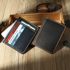 Handmade Blue Leather Mens Front Pocket Wallets Personalized Slim Card Wallet for Men