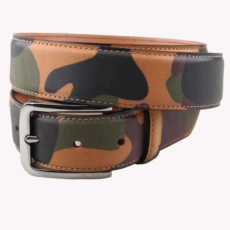 Handmade Camouflage Leather Belt Mens Silver Camouflage Leather Belt for Men