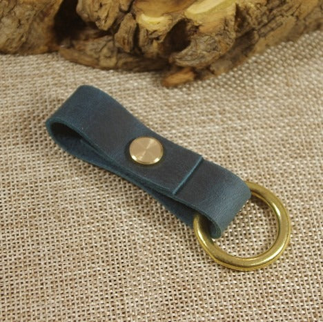 Handmade Blue Leather Keychain Key Holder Minimalist Leather Car Key Ring for Men