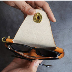 Handmade Coffee Leather Glasses Case With Lanyard Glasses Box Eyeglasses Case With Shoulder Strap for Women