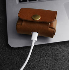 Brown Mens Handmade Leather AirPods Pro Case With Clip For Men and Women
