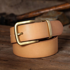 Handmade Coffee Leather Belt Minimalist Mens Brass Black Handmade Leather Belts for Men