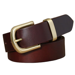 Handmade Leather Belts Minimalist Mens Brass Black Leather Belt for Men