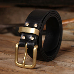 Handmade Coffee Leather Belt Minimalist Mens Brass Black Handmade Leather Belts for Men