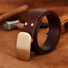 Handmade Leather Belts Minimalist Mens Brass Handmade Leather Belts for Men