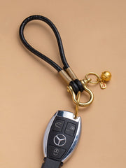 Handmade Beige Leather Keychain Brass Key Holder with Bell Leather Moto Key Chain Key Ring for Men