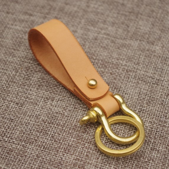 Handmade Beige Leather Keychain with Belt Loop Key Holder Leather Moto with Belt Loop Key Ring for Men
