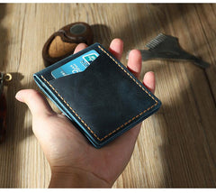 Handmade Blue Leather Mens License Wallet Personalize Bifold License Card Wallets for Men