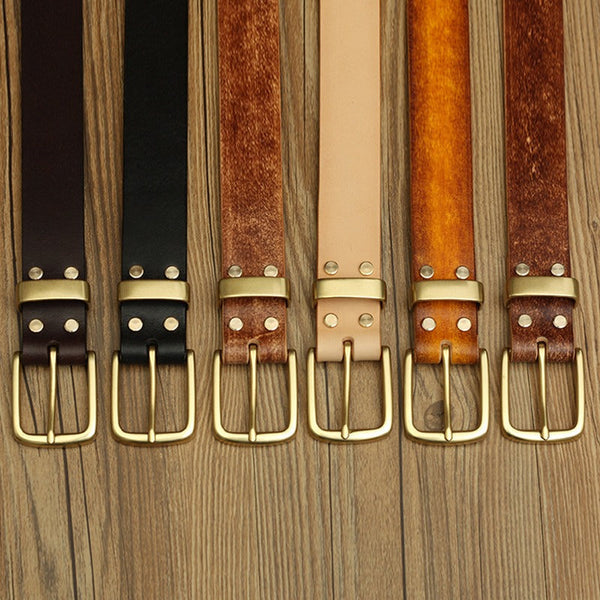 Handmade Mens Leather Brass Belt Minimalist Brass Leather Belt for Men