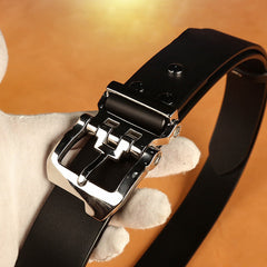 Handmade Mens Leather Belts Black Silver Handmade Leather Belts for Men