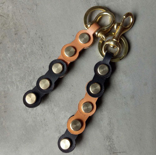 Leather Chain Brass Keychain Key Holders Handmade Leather Brass Key Ring for Men