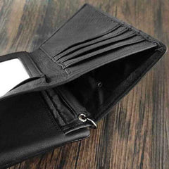 Black Leather Men's Small Biker Wallet Chain Wallet Short Bifold Wallet with Chain Coin Purse For Men
