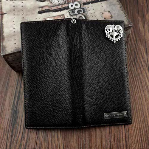 Badass Black Leather Men's Punk Long Biker Chain Wallet Skull