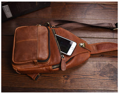 Cool Brown Leather Sling Bag Vintage Mens Sling Pack Sling Chest Bag For Men