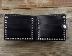 Punk Black Leather Men's Small Biker Wallet Chain Wallet Skull Short Wallet with Chain For Men