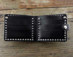 Punk Black Leather Men's Star Small Biker Wallet Chain Wallet Rock Rivet Black Short Wallet with Chain For Men