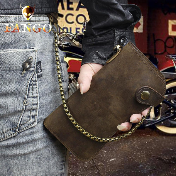 Handmade Genuine Leather Long Biker Wallet Mens Cool Chain Wallet Truc –  iChainWallets