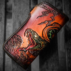 Handmade Leather Prajna Ghost Mens Tooled Long Chain Biker Wallet Cool Leather Wallet With Chain Wallets for Men