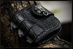 Handmade Leather Small Tooled Mens billfold Wallet Cool Chain Wallet Biker Wallets for Men