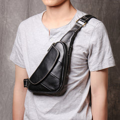 men leather sling bag Black Leather Sling Bag for Men Mens Chest Bag Crossbody Chest Bag Chest Crossbody Bag 