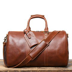 Dark Brown Weekend Bag Large Leather Weekender Bag for Men Long Weekend Shoulder Bag - iwalletsmen