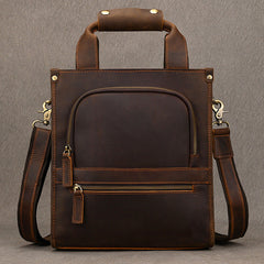 Brown Leather Vertical Briefcase Business Handbag for Men Office Handbag for Men - iwalletsmen