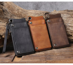 biker wallets Cool Leather Wristlet Wallet Mens Leather Long Wallet Phone Wallet Wristlet Biker Chain Wallet