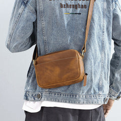 Brown Mens Small Leather Crossbody Bag 