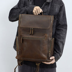 Dark Brown Leather 15 inch Laptop Backpack 