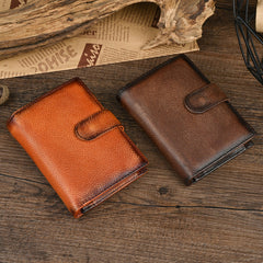 Brown Vertical Leather Wallet with Buckle for Men 