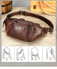 Brown Leather Sling Bag Waist Bag for Men 