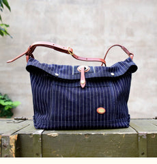 Womens Jeans Shoulder Bag Blue Striped Denim Leather Crossbody Bag for Men Striped Messnger Bag - Feltify