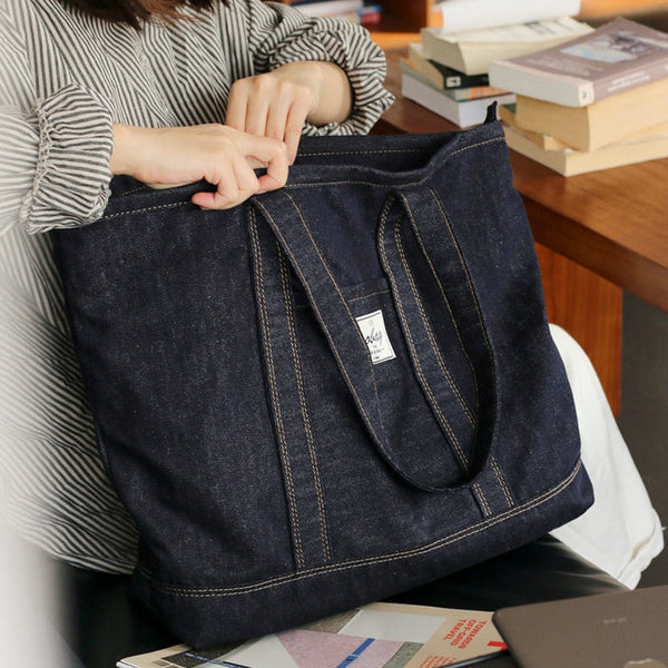 Mens Blue Denim Large Tote Bags Denim Handbag Denim Large Tote Shoulder Bag for Men Women