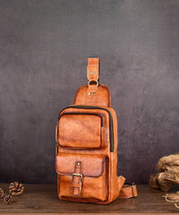 Mens Chest Crossbody Bag Leather Cross Chest Bag Men's - iwalletsmen