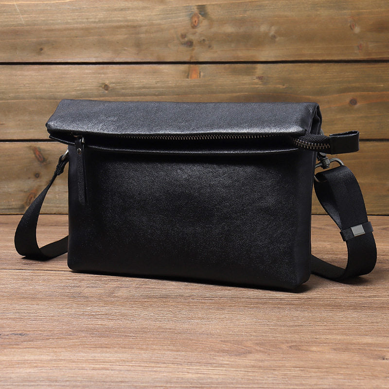 Small Black Leather Shoulder Bag Men Card Slots