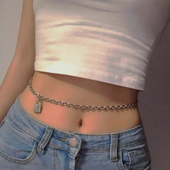 Silver Belly Chain With Lock Stainless Steel Women Waist Chains The Waist Adjustable Sexy Bikini Waist Chain
