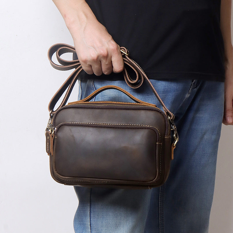 Mens Small Crossbody Bag with Handle Small Mens Crossbody Bag Brown Leather Small Crossbody Bag for Men - iwalletsmen