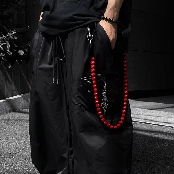 Wooden Beaded Wallet Chain Ball Wallet Chain Red Wallet Chain for Women - iChainWallets