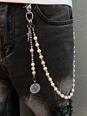 Long Ball Wallet Chains for Women White Ball Wallet Chain Beaded Wallet Chain - iChainWallets