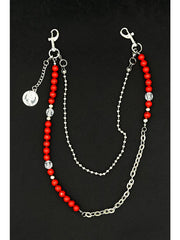 Beaded Wallet Chain Red Turquoise Stone Ball Wallet Chain Double Wallet Chain - iChainWallets
