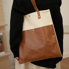 White&Brown Canvas Tote Bag